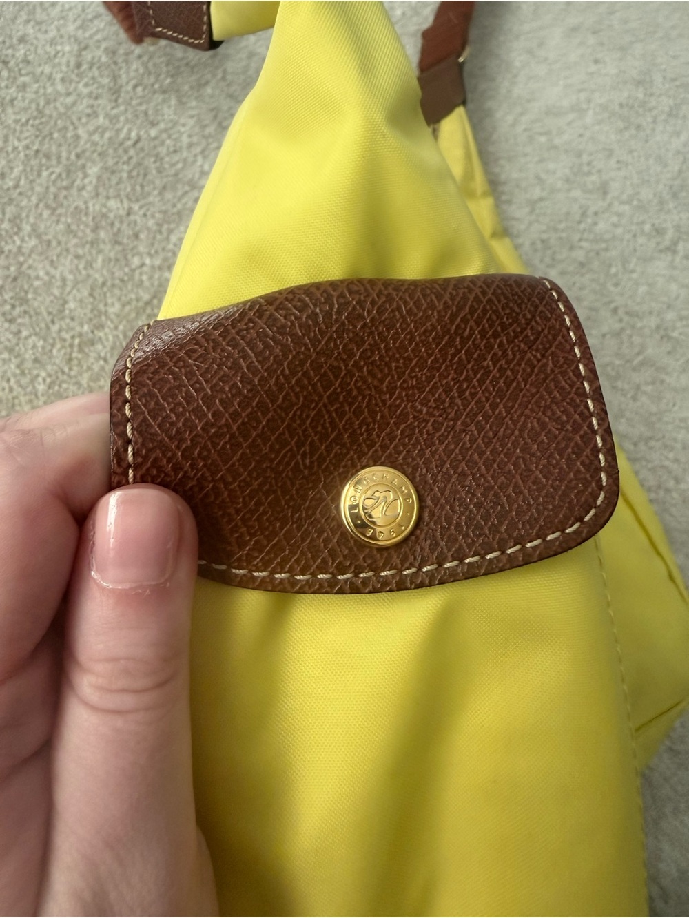 Yellow Shoulder Tote Bag with Brown Strap - Picture 7 of 14